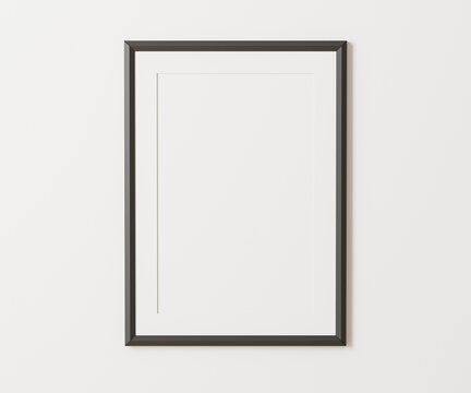 Black portrait frame with mat mockup on white wall, 3:4 ratio, 30x40 cm, 18x24". empty poster frame mock up,. 3d rendering