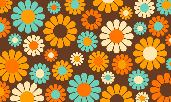 Abstract Vintage Retro Flower Pattern Dark Wallpaper
