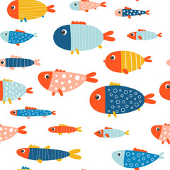 Seamless vector pattern with colored fish. Design for children's clothing, wallpaper, wrapping paper, web page background, textile.