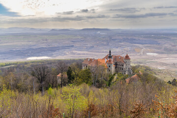 Jezeri castle with a coal mine, Northern Bohemia, Czech Republic