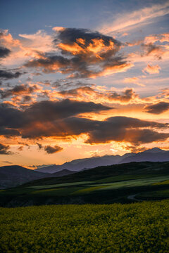 ZhuoErShan scenery with Beautiful fire cloud