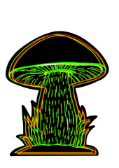 Set of black neon mushrooms on white background clip-art