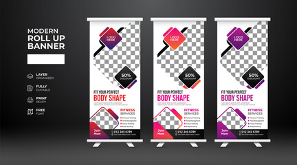 Modern and creative Gym Fitness Roll Up Banner template