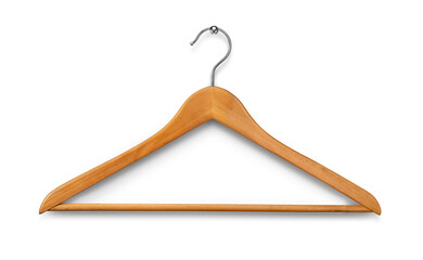 Wooden clothes hanger Isolated on white background - obrazy, fototapety, plakaty