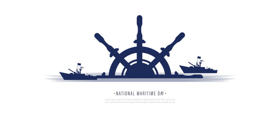 Maritime day vector illustration with ship wheel or steering - obrazy, fototapety, plakaty