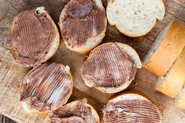 chocolate paste on a white wheat baguette