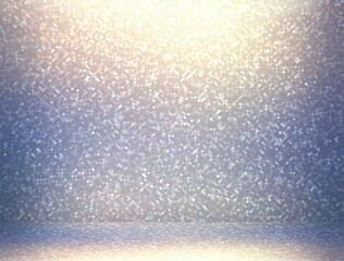 Shimmering crystal mosaic wall and floor blue lilac 3d background. Fantastic glowing empty room illustration.