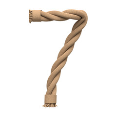 Number 7 made of rope, isolated on white, 3d rendering
