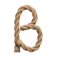 Letter B made of rope, isolated on white, 3d rendering