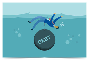 Businessman drowning with debt