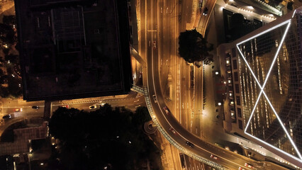 Top view interchange of a city at night. Stock. Important infrastructure in city. Top view of the...