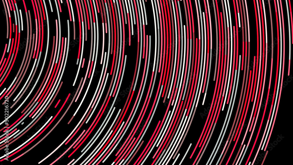 Poster beautiful abstract animation of multicolored neon lines rotating in a circle on the black background