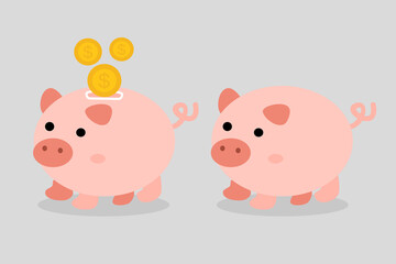 Piggybank money bank with coins dollar, cute illustration collection for bank and financial industry