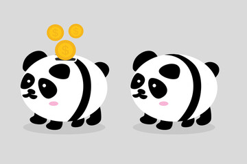 Panda money bank with coins dollar, cute illustration collection for bank and financial industry