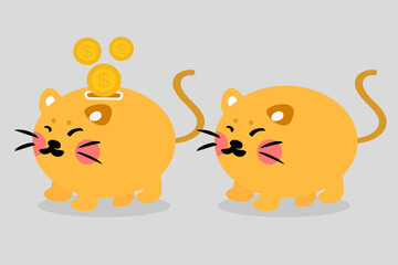 Cat kitty money bank with coins dollar, cute illustration collection for bank and financial industry