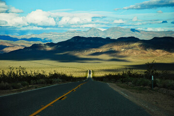 Route and mountains on the way from the Death Valley to Nevada