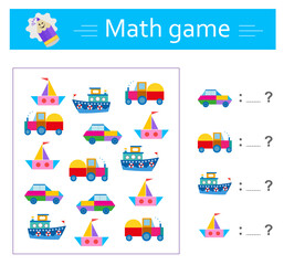 Math game for preschool and school age children. Educational material for kids. Worksheet. Vector illustration