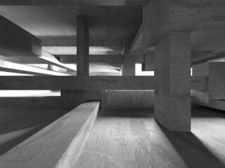 Dark Concrete Wall Architecture. Empty Room