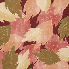 Retro seamless pattern with abstract doodle leaves