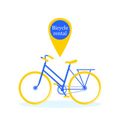 Bicycle rental. Ground two wheeled transport icon blue and yellow color isolated on white background. Vector.