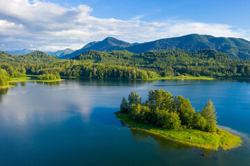 Naklejka na ściany i meble Drone View of a Beautiful Pacific Northwest Lake