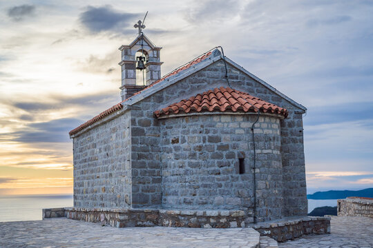 The Church of St. Sava in Montenegro, near the island of Sveti Stefan near Budwa. Location: church St. Sava, Montenegro, Balkans, Adriatic sea, Europe
