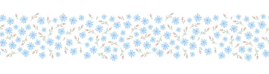 seamless spting flowers brush, border with plant design. floral frame background template seamless borders, greenery frame.