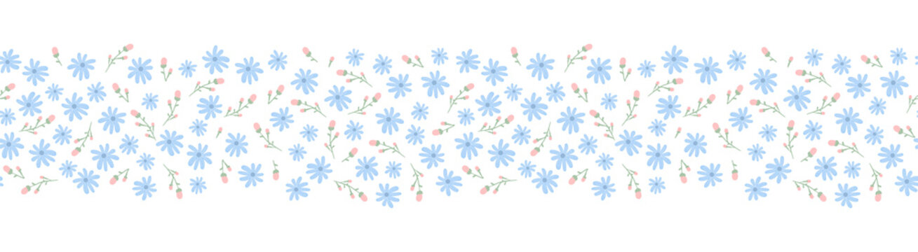 seamless spting flowers brush, border with plant design. floral frame background template seamless borders, greenery frame.