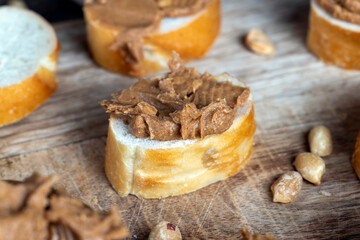 nut food on a cutting wooden board in the kitchen