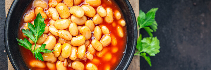 beans tomato sauce bean dish meal food snack on the table copy space food background
