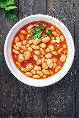 beans tomato sauce bean dish meal food snack on the table copy space food background