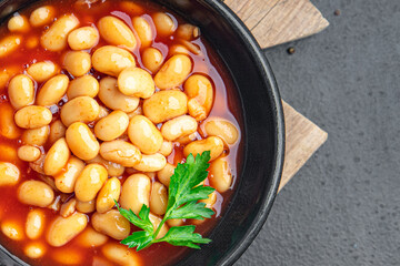 beans tomato sauce bean dish meal food snack on the table copy space food background
