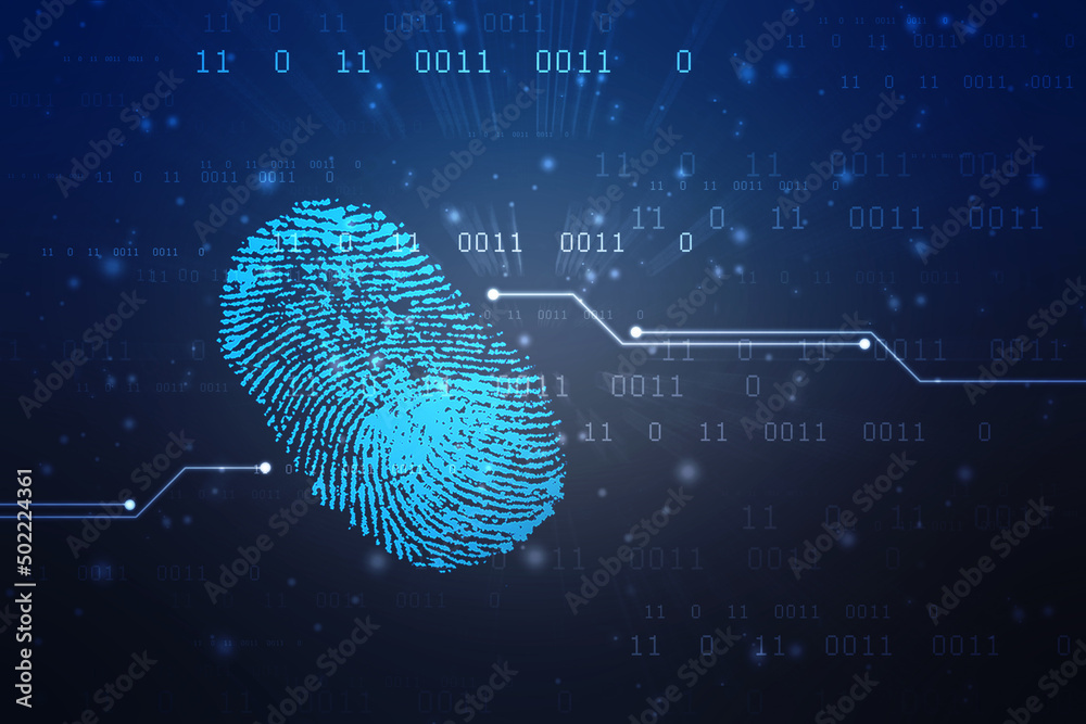 Poster abstract security system concept with fingerprint on technology background, fingerprint scanning ide