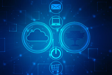 Obraz premium 2d illustration of Cloud computing, Digital Cloud computing Concept background. Cyber technology, internet data storage, database and data server concept