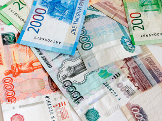 Russian money, banknotes in rubles