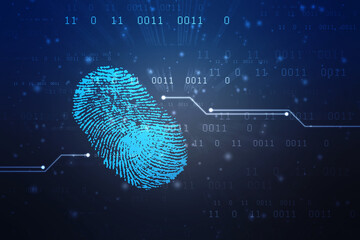 Abstract security system concept with fingerprint on technology background, Fingerprint Scanning Identification System. Biometric Authorization and Business Security Concept
