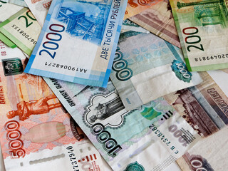 Russian money, currency in rubles,
