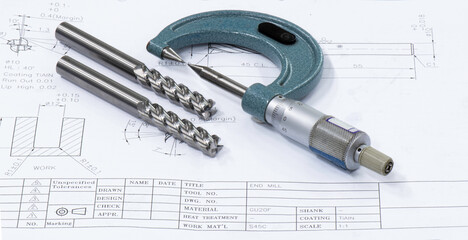 end mill cutting tools special. Coating Titanium nitride 6 teeth. And micrometer on drawing.