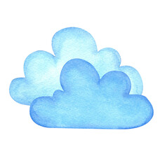 Watercolor clouds. Isolated illustration on white background. Hand drawn painting for kids room.