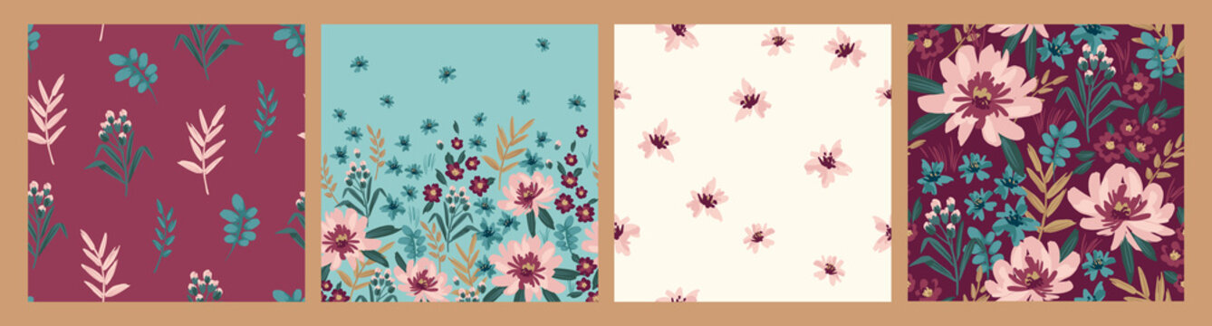 Floral seamless patterns. Vector design for paper, cover, fabric, interior decor and other