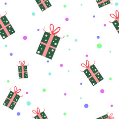 Gift box seamless Pattern Background, Flat Christmas Vector illustration