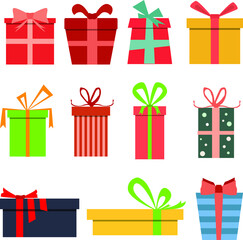 set of gift box , flat vector illustration