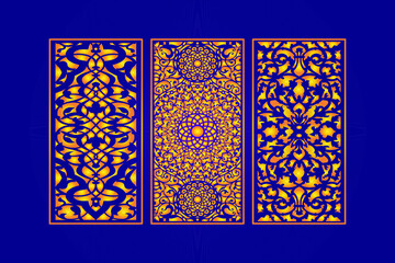 Obraz premium Decorative islamic Abstract Seamless Die Cut Floral Pattern Laser Cut Panels Gold Template