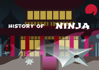 History of ninja , flat vector illustration.