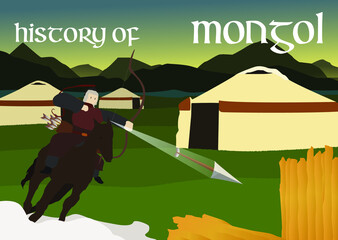 History of mongol , flat vector illustration.