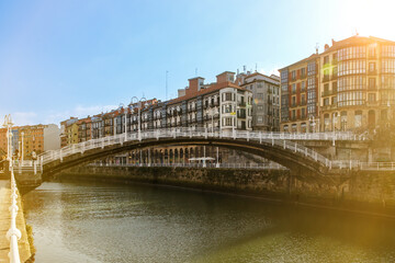The bridge across the Nervion river in the old town of Bilbao, Spain.