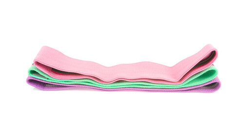 Colored Sports Gymnastic Rubber Bands on White Background