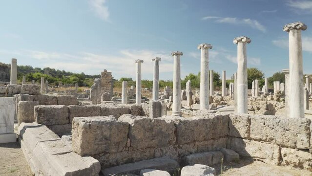 Scenic ruins of the agora in Perge (Perga) at Turkey
