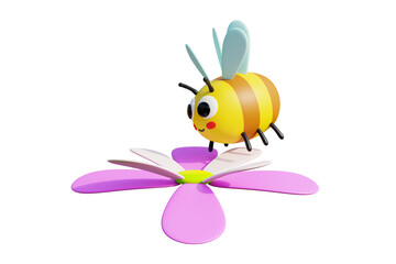 Cute bee in cartoon style isolated on white background. Rendering. 3D assembly - clipping path.
