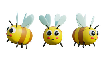 Cute bee in cartoon style isolated on white background. Rendering. 3D assembly - clipping path.